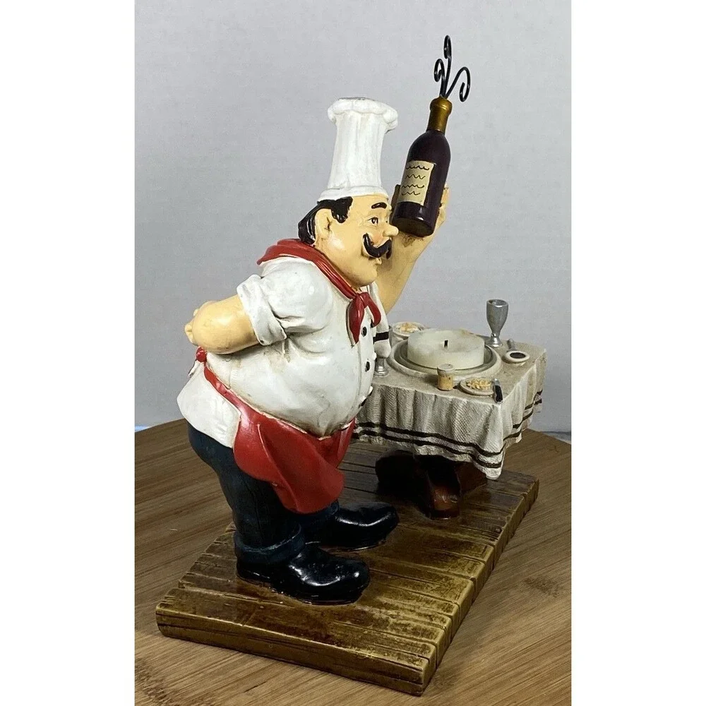 Vtg Italian Fat Chef Baker Holding Wine  Figurine with candle holder Decor